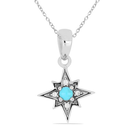 NATURAL BLUE TURQUOISE GEMSTONE CLASSIC PENDANT IN STERLING SILVER